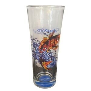Ed Hardy Christian Audigier | Koi Fish Tattoo Art Glass Pilsner Highball Blue 7"